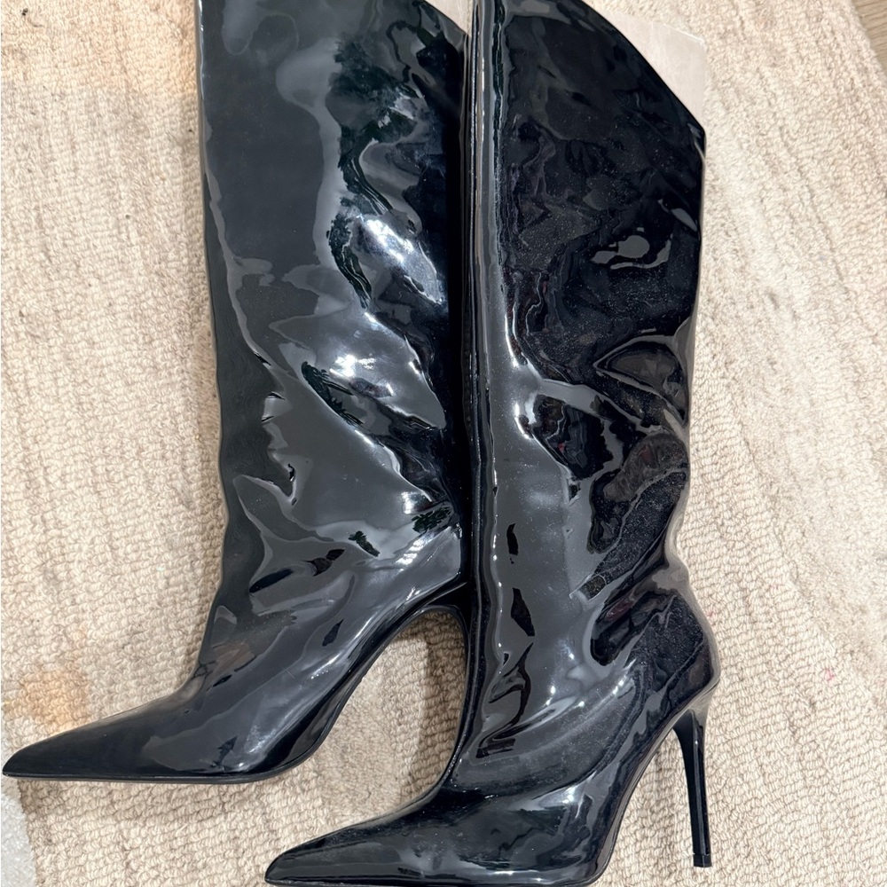 Zara Glossy Black Heeled Boots